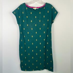 Boden Green Gold Pineapple Print T-shirt Dress 100% Cotton Size 6L